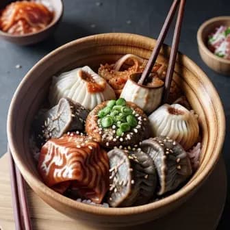 Title image for Beef and Kimchi Dumpling Bowl