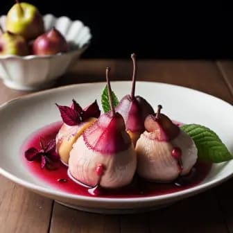 Title image for Chicken and Hibiscus Poached Pears